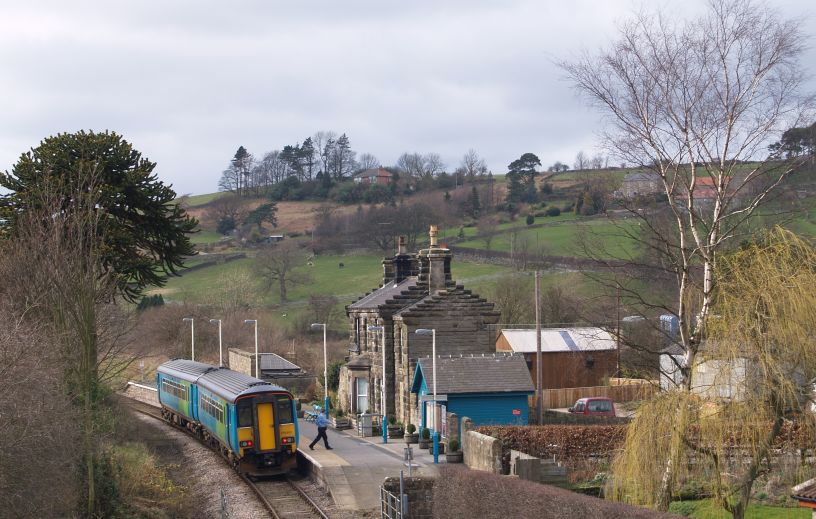 Arriva trains Metro-Cammell Super Sprinter Class 156 156491 (156 491, Class 156 carriage numbers 52491 & 57491) leaving Danby Station with a Middlesbrough Whitby train