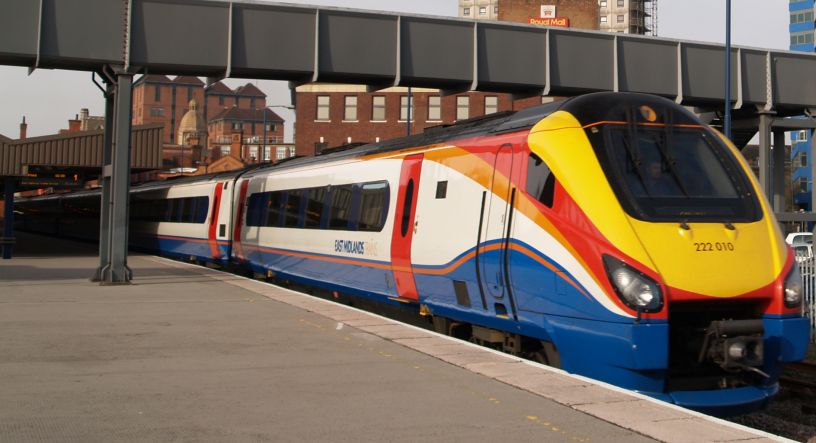 Trainspotting a Express DMU Class 222  standing in Leicester Station with an East Midlands train for London St Pancras.