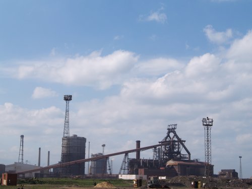 Redcar steelworks, the main blast furnace complex.