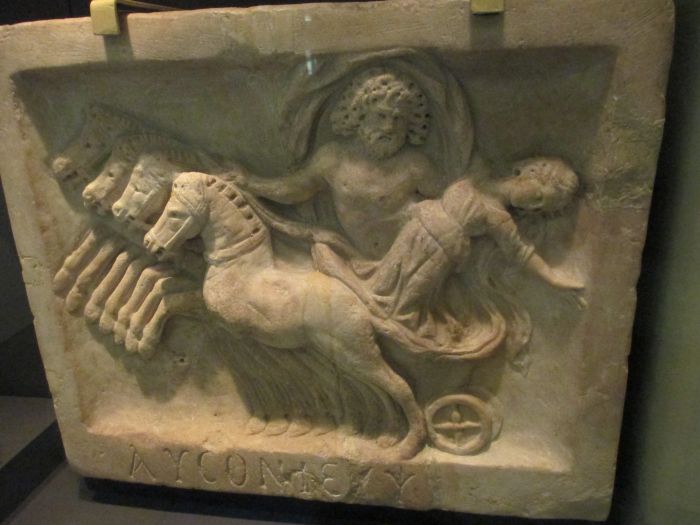 Marble relief panel depicting Pluto (Hades) abducting Persephone into the underworld (Rome, Italy, 1st - 2nd century AD) National Museum Ireland Archaeology Dublin