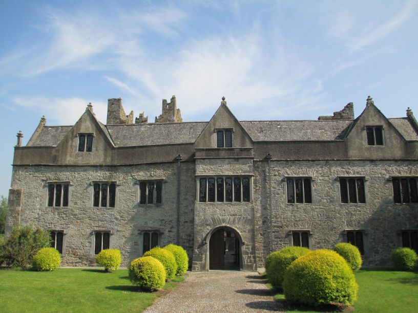 The grand front facade and entrance gate to Ormond Castle, Carrick-on-Suir, Co. Tipperary