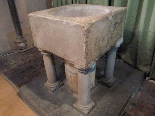 The old medieval font in the Baptistery of St Patrick's Cathedral, Dublin
