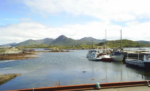 The Twelve Bens and Ballynakill Harbour-Pier at the foot of Tully Mountain.