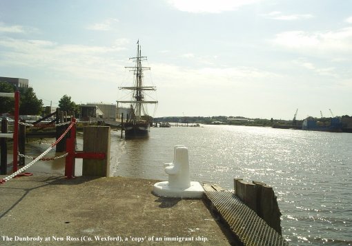 The Dunbrody, a replica famine ship, moored on River Barrow at New Ross, Co. Wexford, Ireland