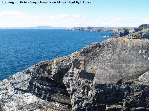 The spectacular rock formations at Mizen Head from the lighthouse itself looking north along the coast towards Toe Head.