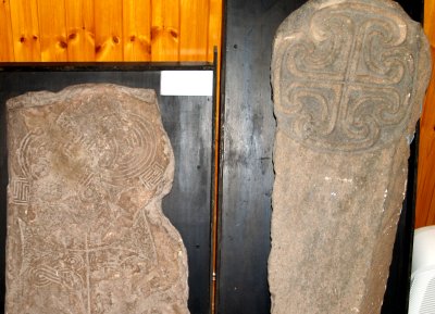 Ballyferriter museum displays - Celtic design carved stones - Ballyferriter, Dingle Peninsular, Co. Kerry, West of Ireland