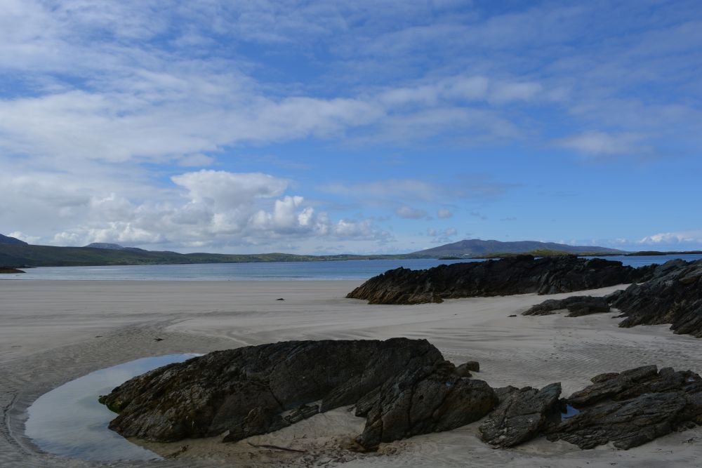 Walking on Silver Strand beach beneath Mweelrea mountain Co. Mayo Walking on Silver Strand beach beneath Mweelrea mountain Co. Mayo