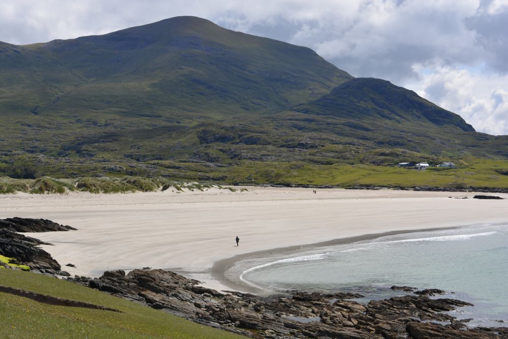 Walking on Silver Strand beach beneath Mweelrea mountain Co. Mayo Walking on Silver Strand beach beneath Mweelrea mountain Co. Mayo