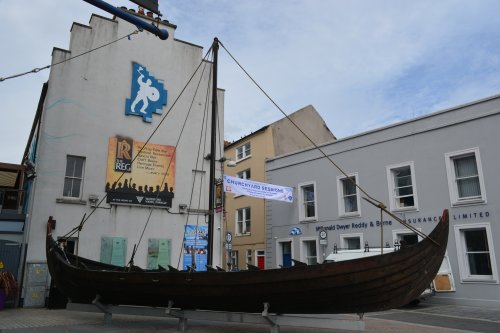 A replica Viking boat, the starting point for a guided walk around the 'triangle' of the original Viking settle in the later 9th century (~AD 853)