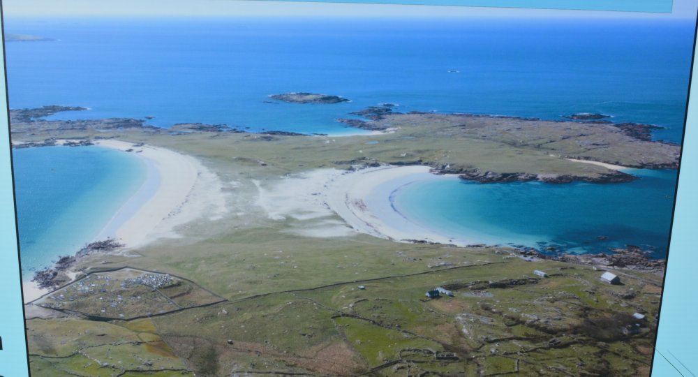 the tombolo on the right of Gurteen Bay Beach, Connemara, Co. Galway, Ireland