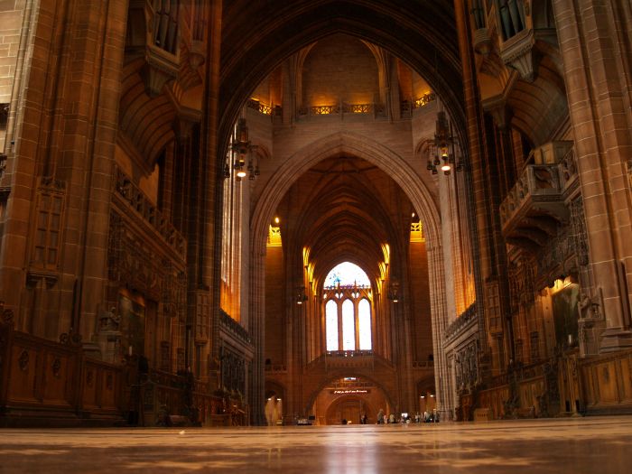 Anglican Cathedral Liverpool Looking north down the nave to the north window