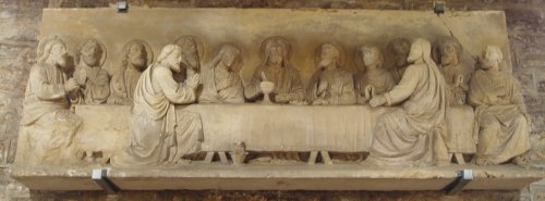 The Caen stone carving of Leonardo da Vinci's Last Supper dates from a memorial redo erected in 1881 to the Rev OH Flowers, Vicar 1857-1880.