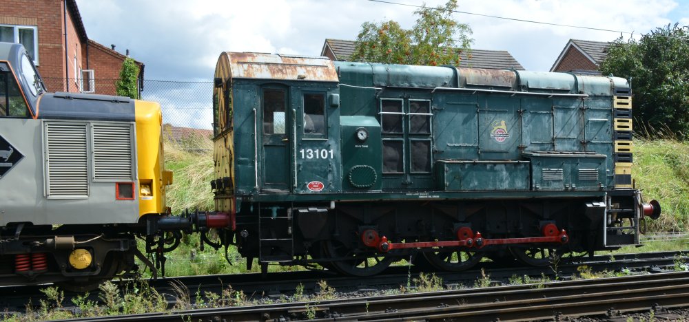 Class 08 0-6-0 diesel shunter 13101 D3101, built for British Railway at Derby Works1955, looking a little shabby in Loughborough on the GCR August 2023
