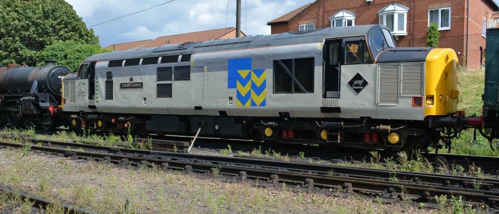 Class 37 diesel locomotive 37714 CARDIFF CANTON, Loughborough station and works yard Great Central Railway, GCR August 2023 (Class 37 37714 has also been numbered D6724 and 37024 and built by EE at Vulcan Foundry in 1961)