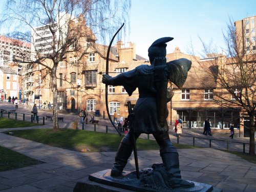 Guess who is the statue of? Absolutely, 'Robin Hood' but did he ever exist? - City of Nottingham, England, English Midlands