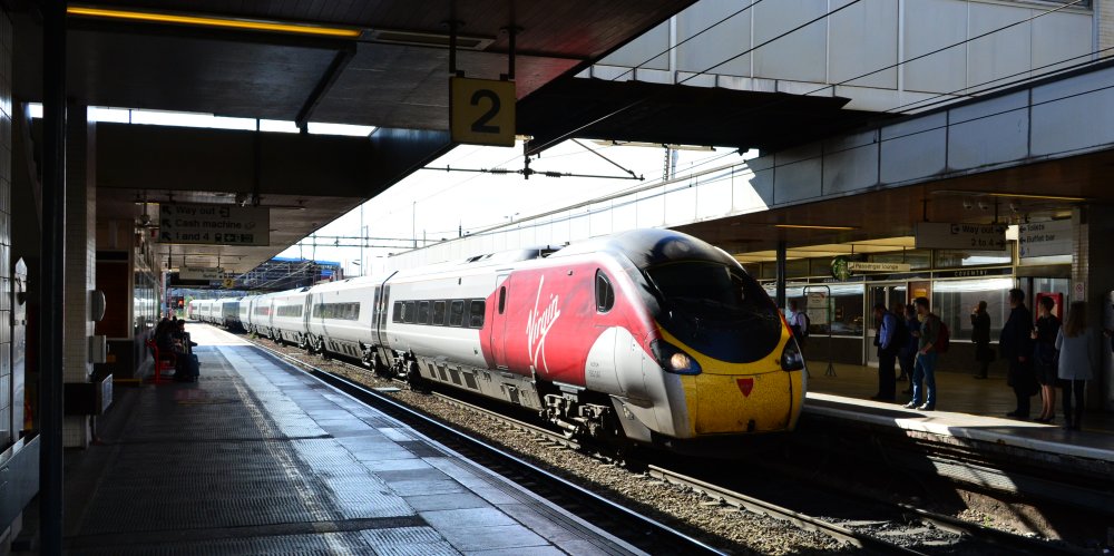 trainspotting Coventry station Class 390 Virgin Train from London