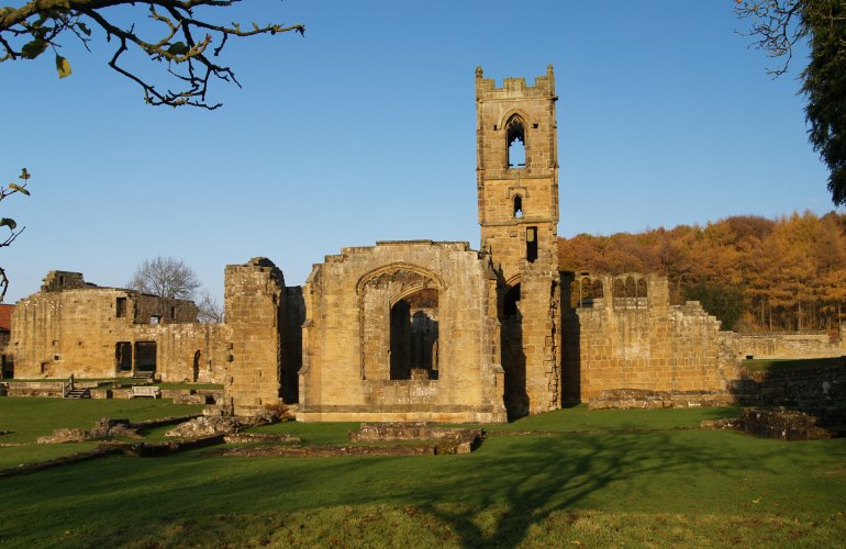 64. The medieval ruins of Mount Grace Priory on the edge of the Cleveland Hills and North York Moors, North Yorkshire.