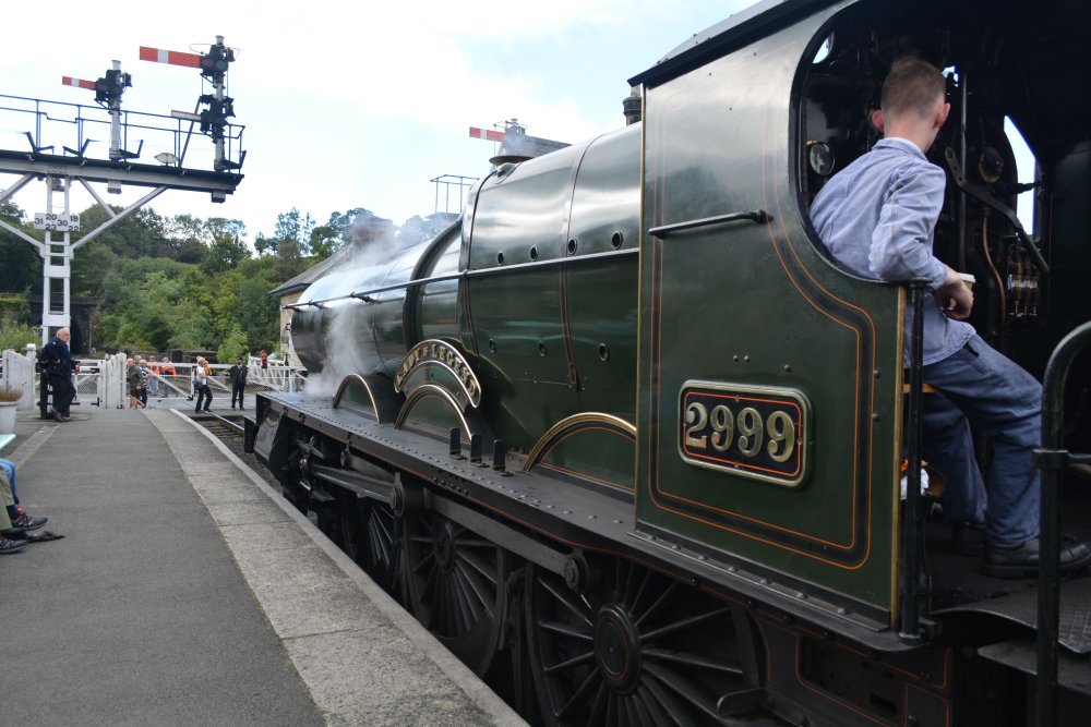 A cab view of 2999 LADY of LEGEND 2900 Class Saint 4-6-0 GWR steam locomotive
