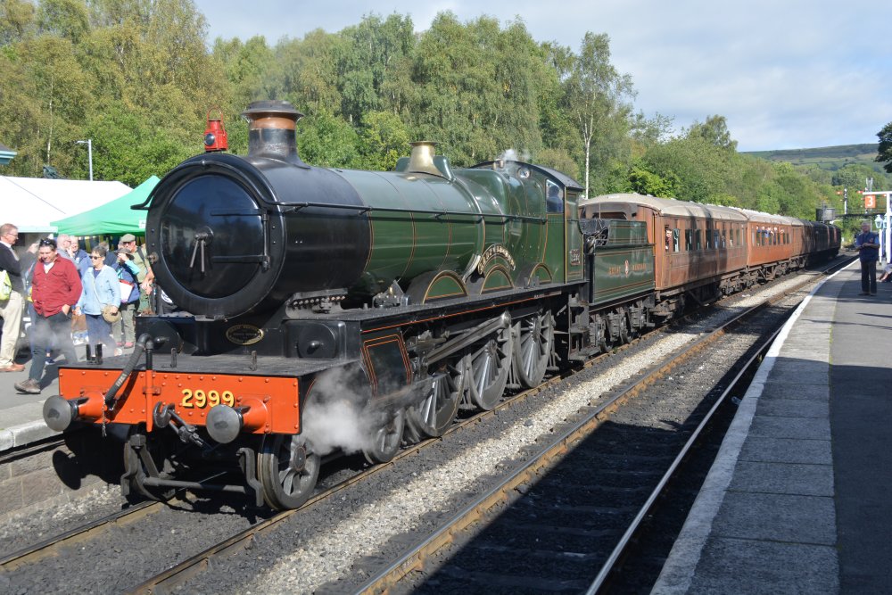 Waiting to depart from Grosmont with a NYMR service for Pickering, 2999 LADY of LEGEND 2900 Class Saint 4-6-0 GWR steam locomotive