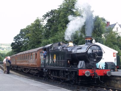 GWR tank locomotive 6619 waiting to leave  Grosmont Station, North Yorkshire Moors Railway, North Yorkshire, Northern England