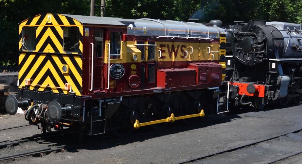 Class 08 diesel shunter 08993 Ashburnham, Haworth works yard KWVR