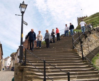 The foot of the 199 steps up to St Mary's Church and Whitby Abbey.