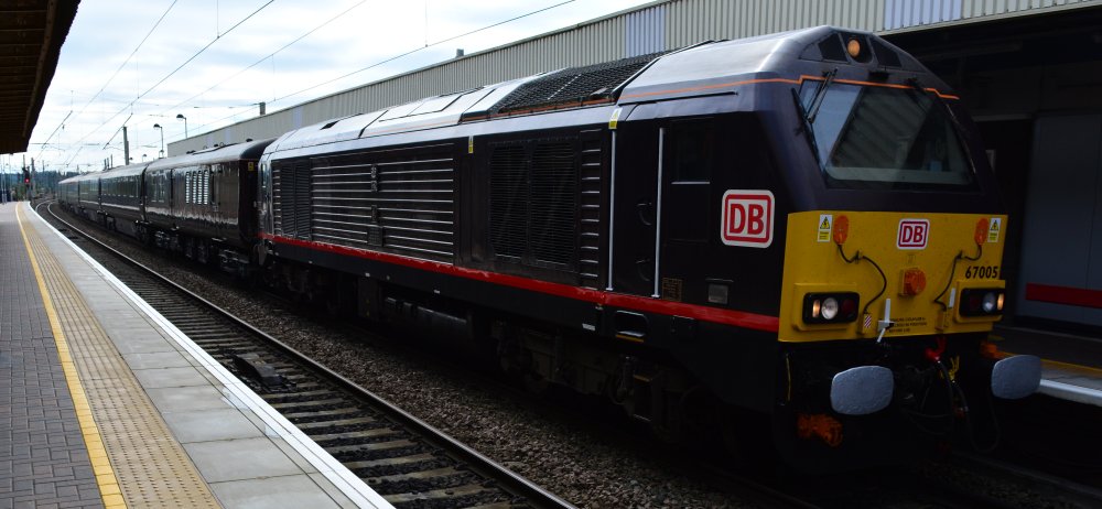 Trainspotting at Warrington Bank Quay station 'Royal Train' came through Warrington Bank Quay station carrying Princess Anne to Scotland, top and tailed with Class 67 diesels.