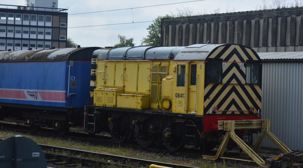Class 08 diesel shunter locomotive 08417 Network Rail yellow, Derby