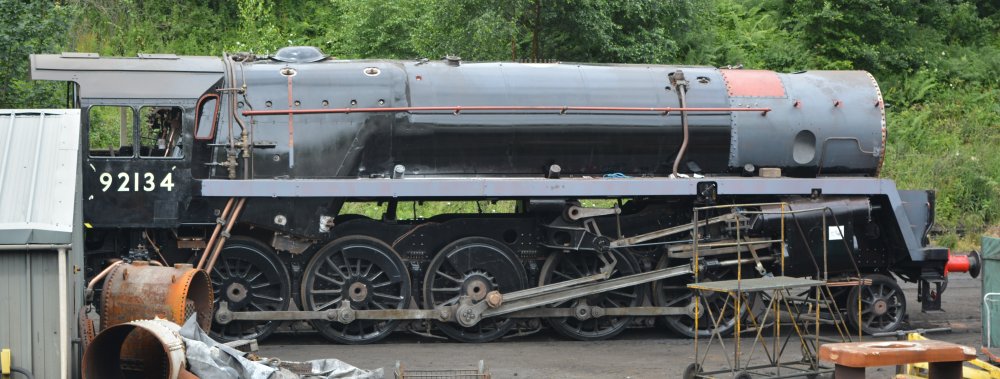 BR standard 9F steam locomotive 92134 at Grosmont on the NYMR