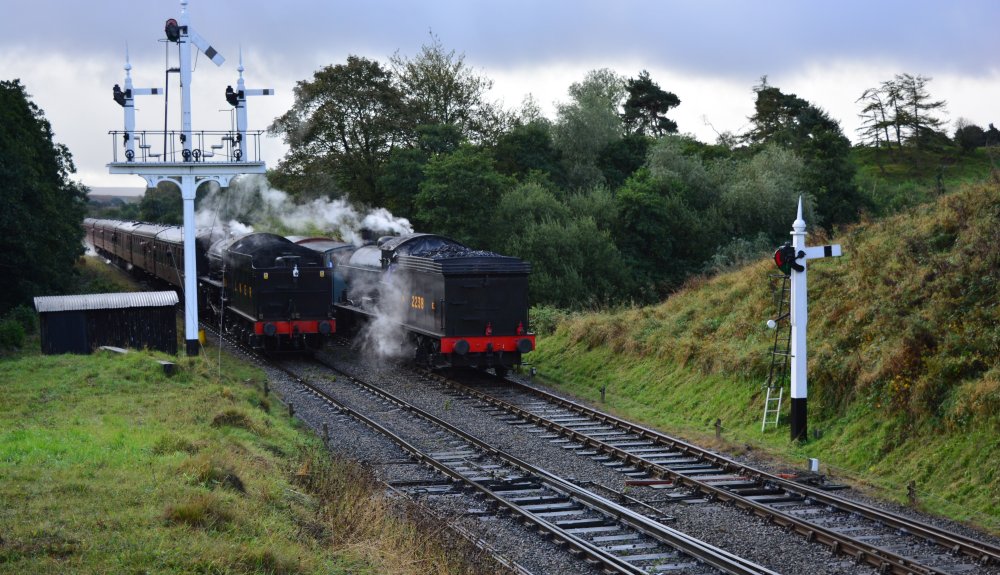 Passing trains at Goathland station NYMR Autumn Steam Gala 2019