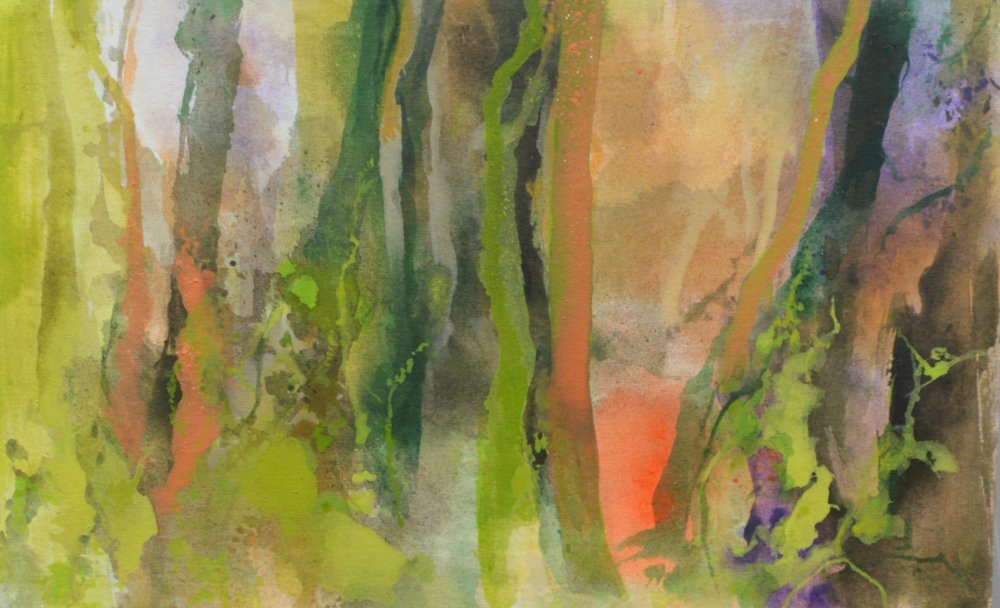 Crag Cliff Woods one painting by Peter M Hicks artist acrylic on canvas