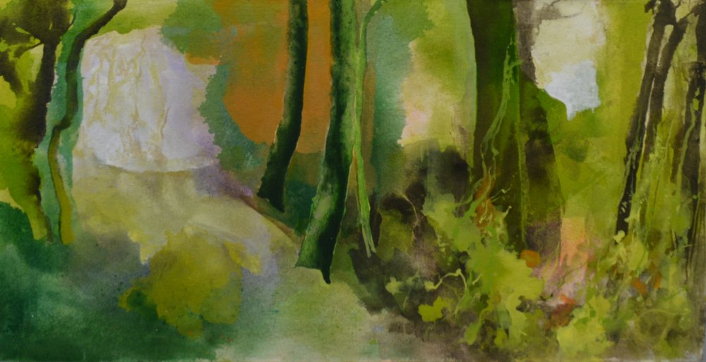 Crag Cliff Woods two painting by Peter M Hicks artist acrylic on canvas