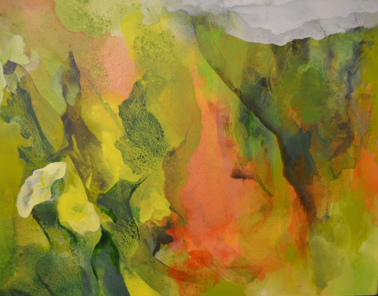 Landscape with flowers painting by Peter M Hicks artist acrylic on canvas