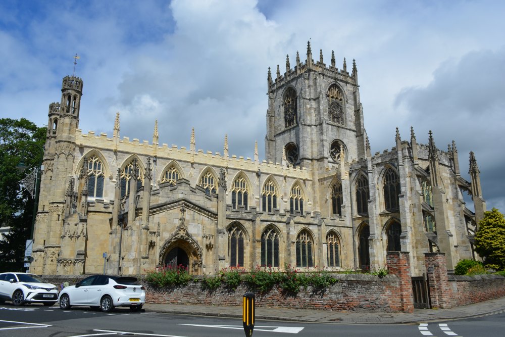St Mary's Church, Beverley, showing the new stonework above the south aisle of the nave.
