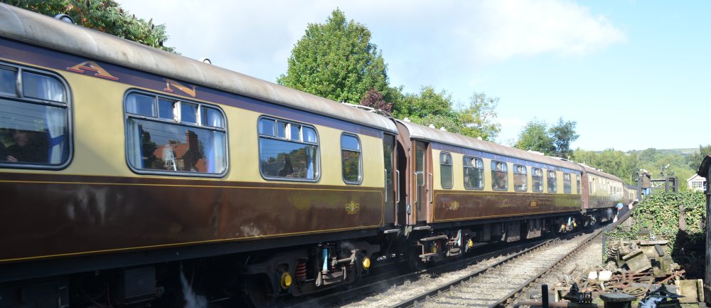 Pullman coach passnger coach train North Yorkshire Moors Railway, Grosmont station on the NYMR