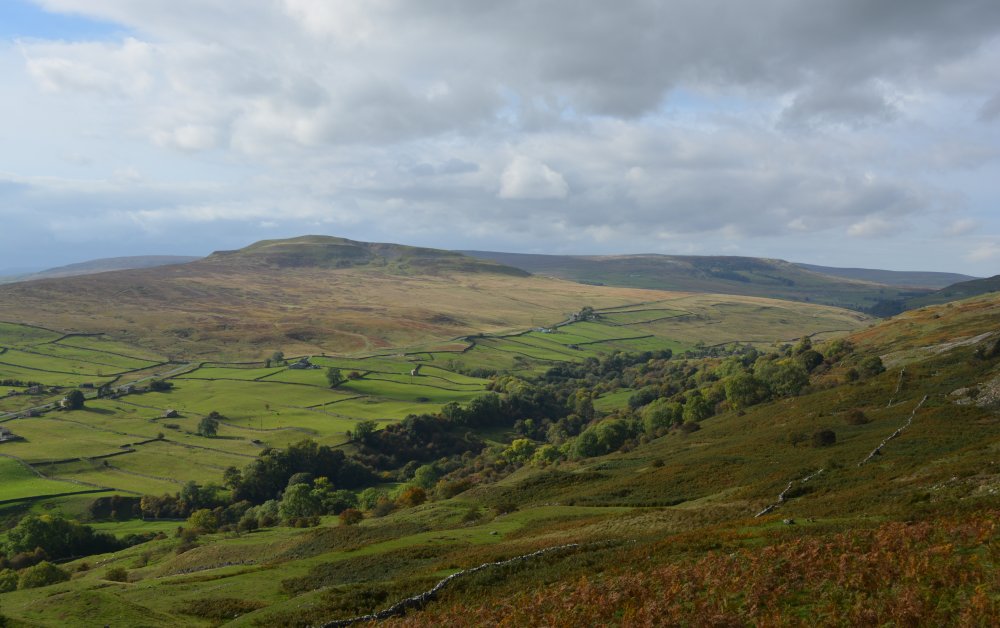View of Calver Hill and Arkengarthdale on the way up to Fremington Edge North Yorkshire Dales National Park England