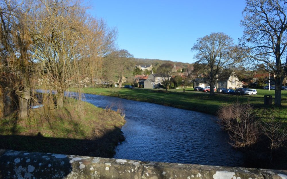 Winter scene of the road bridge over the River Seven in Sinnington, North Yorkshire January 2023