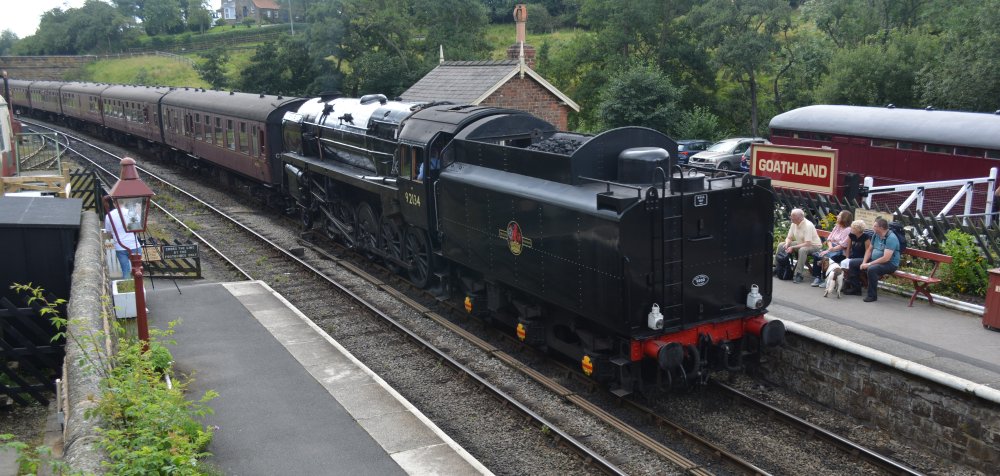 9F 2-10-0 BR 92134 entering Goathland Station with an NYMR service from Pickering to Grosmont