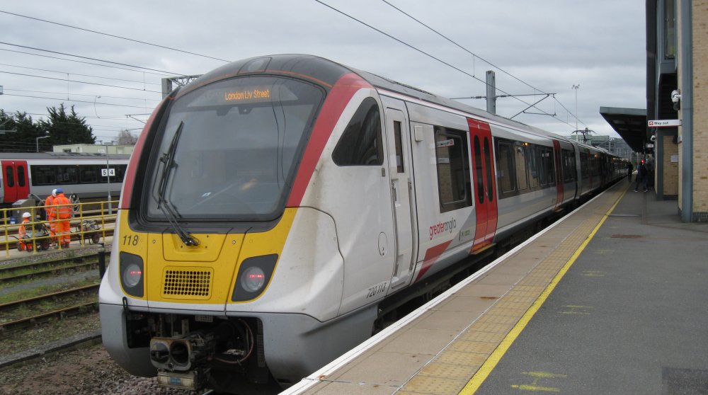 Class 720 EMU 720 118 (720118) at Cambridge Station with a Greater Anglia service to Liverpool Street Station (London)