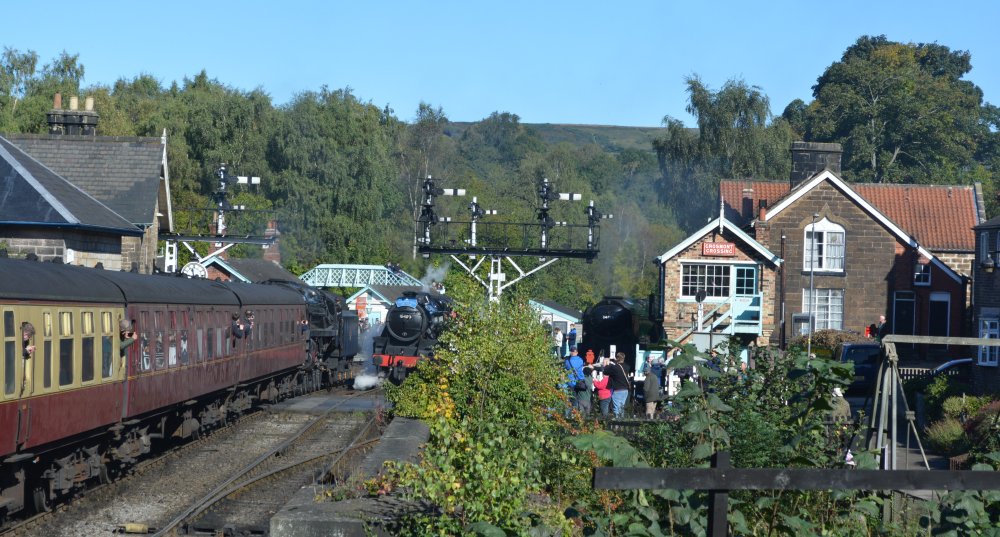 92134 entering Grosmont station with an NYMR service from Pickering (Autumn steam gala 2024)