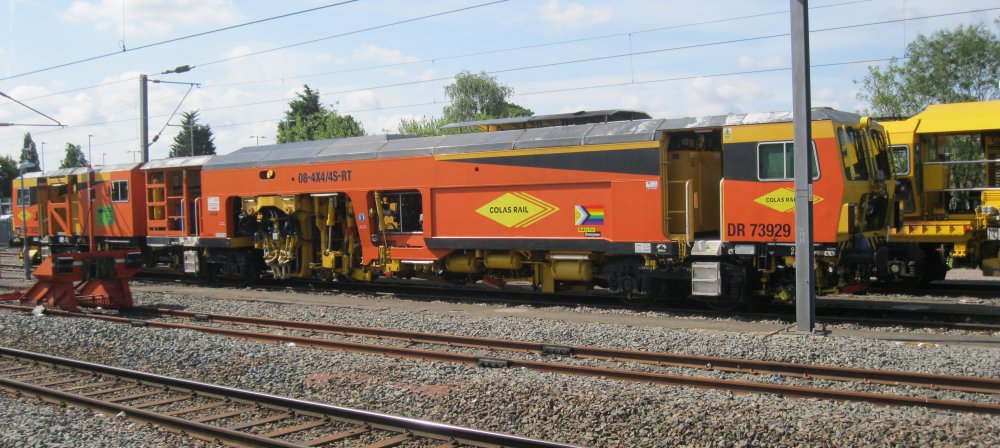 COLAS RAIL Plasser & Theurer switch and crossing tamper track machine DR 73929 (Nuneaton station, 2024)