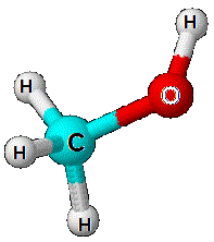 3D ball and stick model of methanol CH3OH