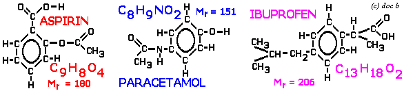 molecular structure of Paracetamol Ibuprofen Aspirin structural formula doc brown's advanced A level organic chemistry notes