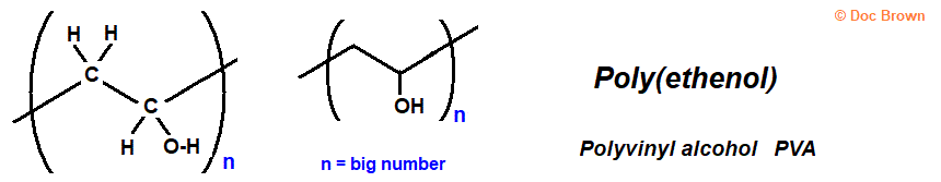 skeletal formula of poly(ethenol) polyvinyl alcohol polyethanol polyvinylalcohol polymer advanced A level organic chemistry doc brown's revision notes