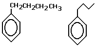 butylbenzene or 1-phenylbutane condensed structural formula skeletal formula isomer of C10H14