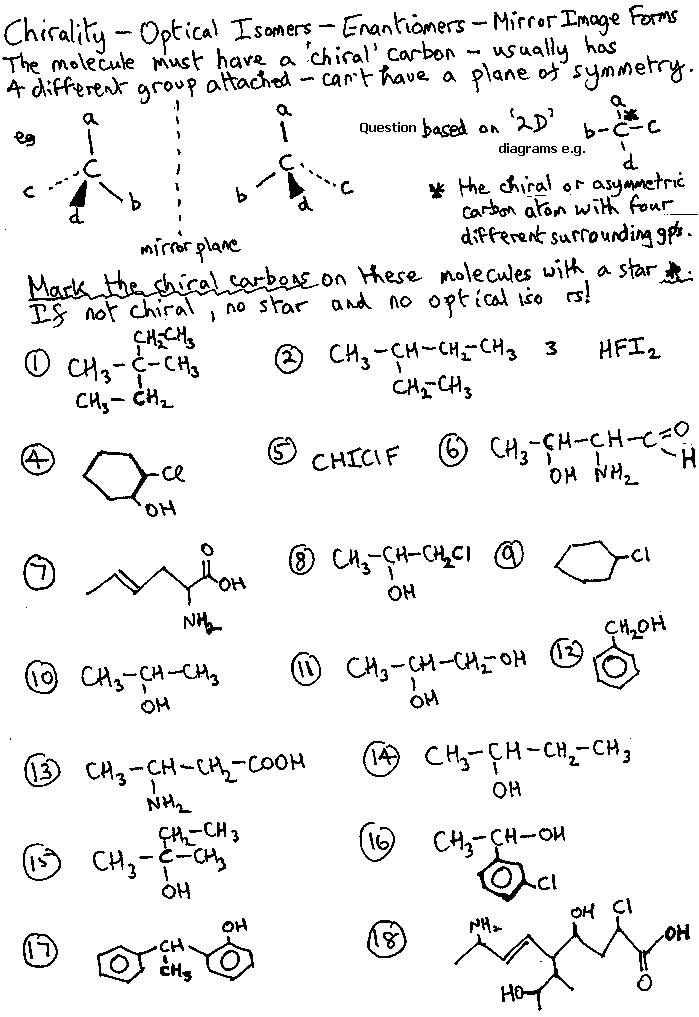 chirality - opticval isomerism Q